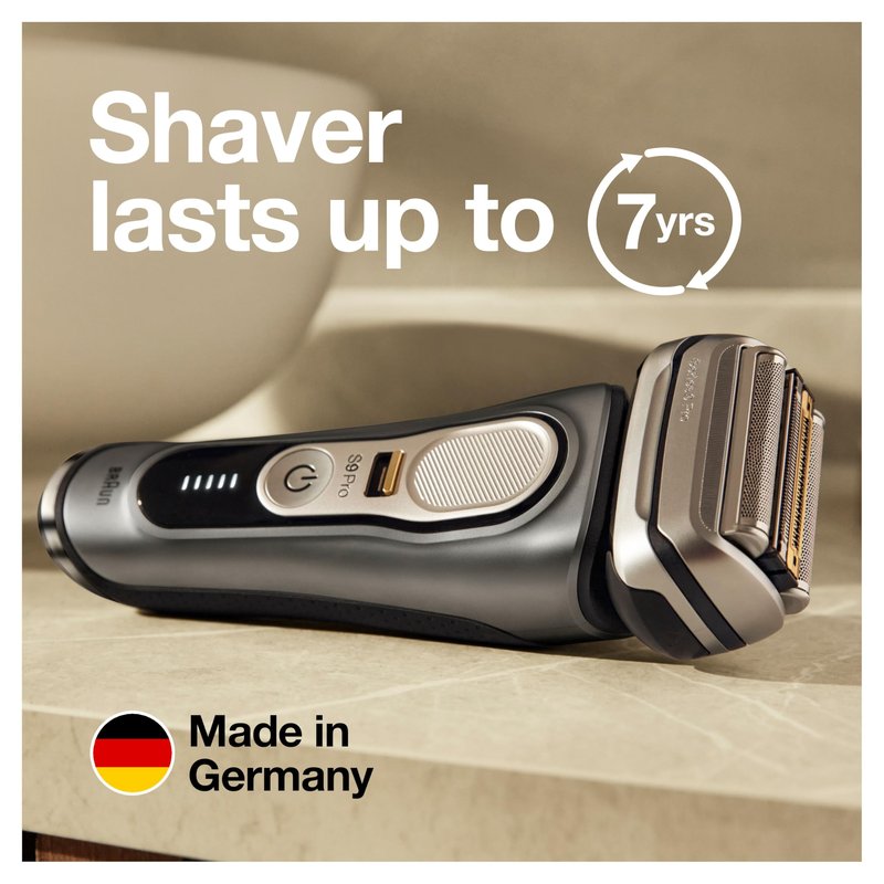 Braun Electric Razor for Men, Series 9 Pro 9465cc Wet & Dry Electric Foil Shaver with ProLift Beard Trimmer, Cleaning & Charging SmartCare Center, Head Shavers for Bald Men, Noble Metal