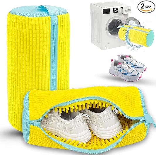 XXL Shoe Bag for Washing Machine - 2PCS Reusable shoe laundry bag for washer and dryer, 360Â° Premium Protective Shoe Washing Machine Bag for Sneakers, Slippers, Gym & All Type of Shoes (YELLOW)