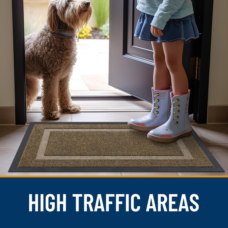 OLANLY Front Door Mat Indoor Outdoor Entrance, Waterproof All-Season, All-Weather Doormat, Sturdy Natural Rubber, Fade Resistant, Low Profile, Easy Clean Patio Porch Entryway Mat, 23.5x15.5, Brown