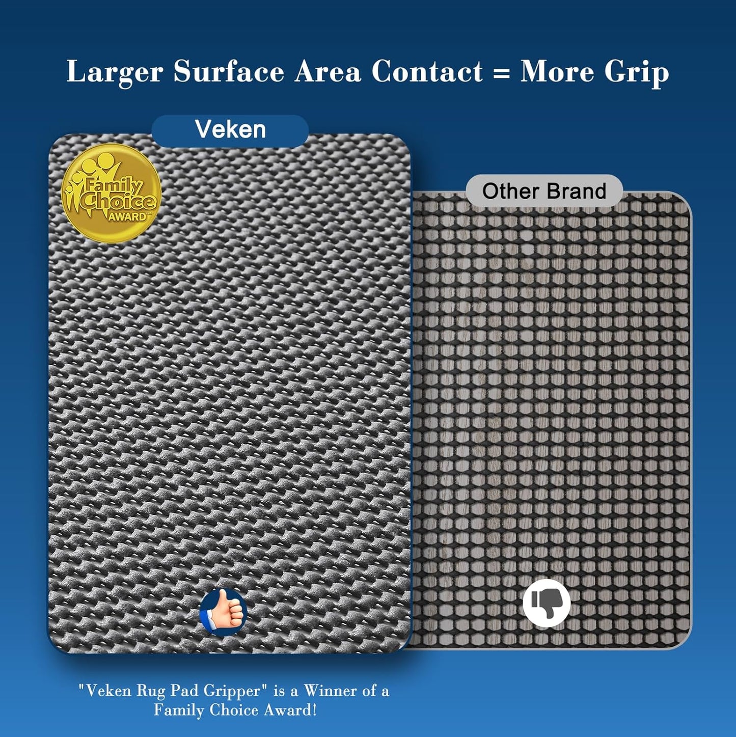 Veken Rug Gripper Pad - Non-Slip 2x4 Ft Area Rug Pad in Thick Dark Grey | Anti-Skid Mat for Hardwood & Tile Floors