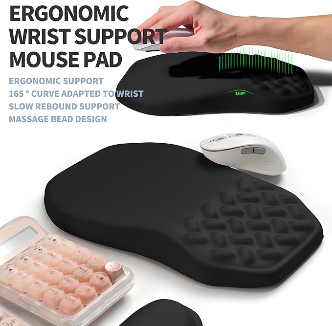 Gleamtide 2-in-1 Ergonomic Set, Wave Keyboard Wrist Rest and Massage Slope Mouse Pad Wrist Support, Rebound Memory Foam for Relieve Carpal Tunnel Syndrome and Wrist Pain (Black)