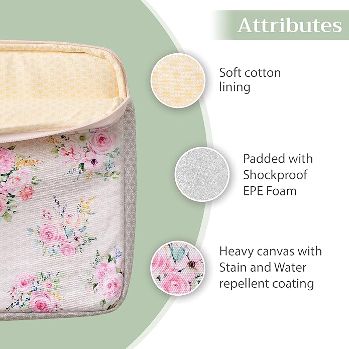 Maison d'Hermine Laptop Bag with Pocket Upto 13.5 inch Stain and Water Repellent Cotton Canvas Spring Summer (Sweet Rose Lavender)