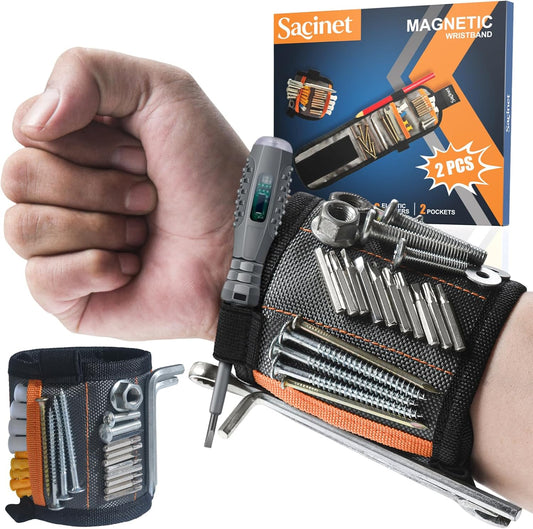 Skiennix Magnetic Wristband - 15 Strong Magnets & 2 Pockets | Ideal Gift for Men & Women