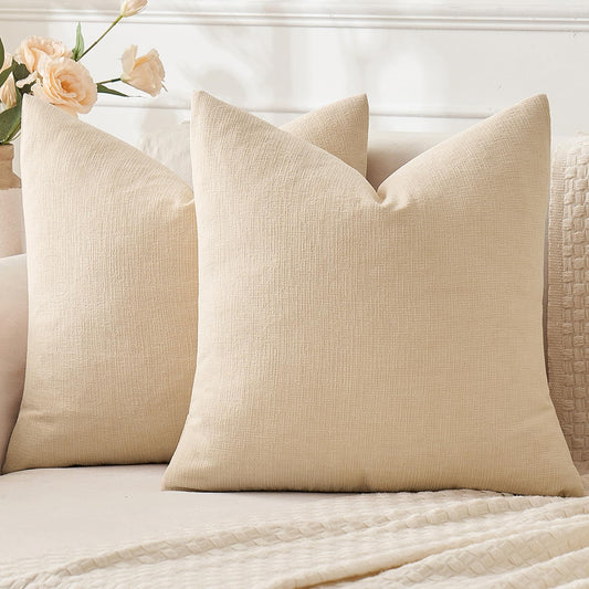 MIULEE Beige Couch Pillow Covers - Soft Chenille Decorative Throw Pillows | 18x18 Inch, Set of 2 for Sofa & Living Room