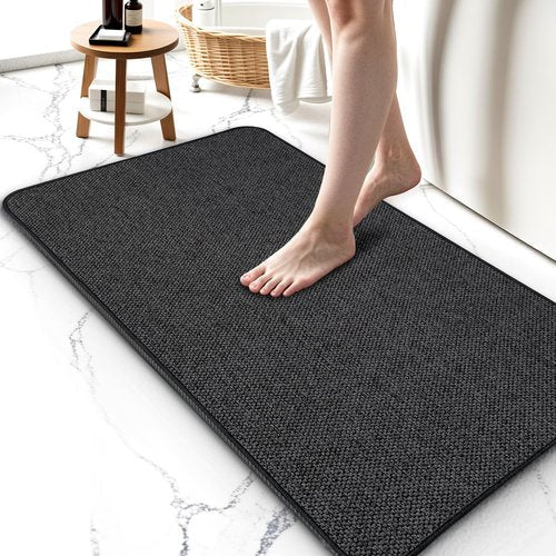 HOMTEB Bath Mat 17x27Inch, Thin Bath Mats Rugs with Rubber Backing Non-Slip, Absorbent,Quick Dry Machine Washable, Home Decor Accessories Cozy Cloth Bathroom Rugs fit Under Door/Sink/Tub-Black