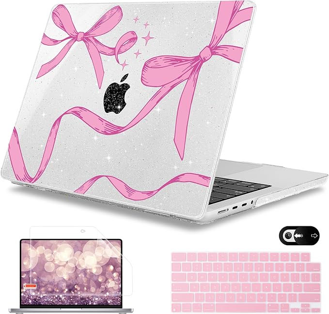 Mektron Case for 2026 M5 MacBook Pro 16 inch A3429 A3428 M4 A3403 A3186 M3 A2991 M2 A2780 M1 A2485 (2021-2025) Pro/Max with Liquid Retina XDR, Hard Shell Plastic Laptop Cover, Pink Bows C246