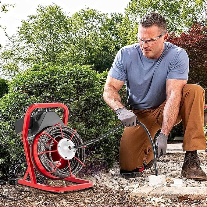 75FT x 1/2 Inch Drain Cleaner Machine, 400W Portable Drain Cleaning Machine Snake with 6 Cutters & Foot Switch for 1" to 4" Pipes, Heavy Duty Sewer Auger for Sinks, Toilets, Showers