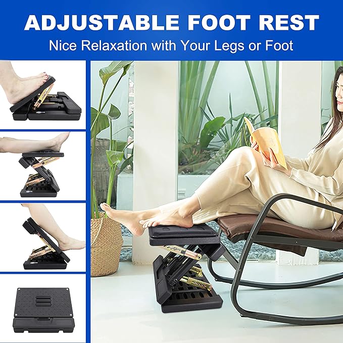 Kalnweis Under Desk Footrest - Detachable Memory Foam Cushion & Massage Roller, Tool-Free Height & Angle Adjustable Foot Stool, Ergonomic Leg Rest for Office, Home & Gaming Comfort, (Black Plus)
