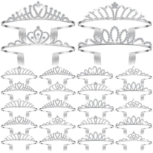 Yuefunny 24 Pcs Crystal Tiara Crowns for Women Bulk Rhinestone Princess Headband Crown with Combs Tiaras for Pageant Bridal Shower Wedding Birthday Prom Party Gifts(Classic,Silver)
