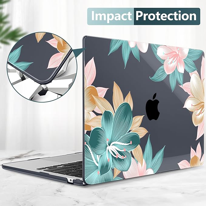 TWOLSKOO for M2 MacBook Air 13.6 Inch Case 2022 A2681 with Touch ID, Plastic Hard Shell Cover Screen Protector & Keyboard Trackpad Film 13 2022, Clivia Flowers (A2681 M2)