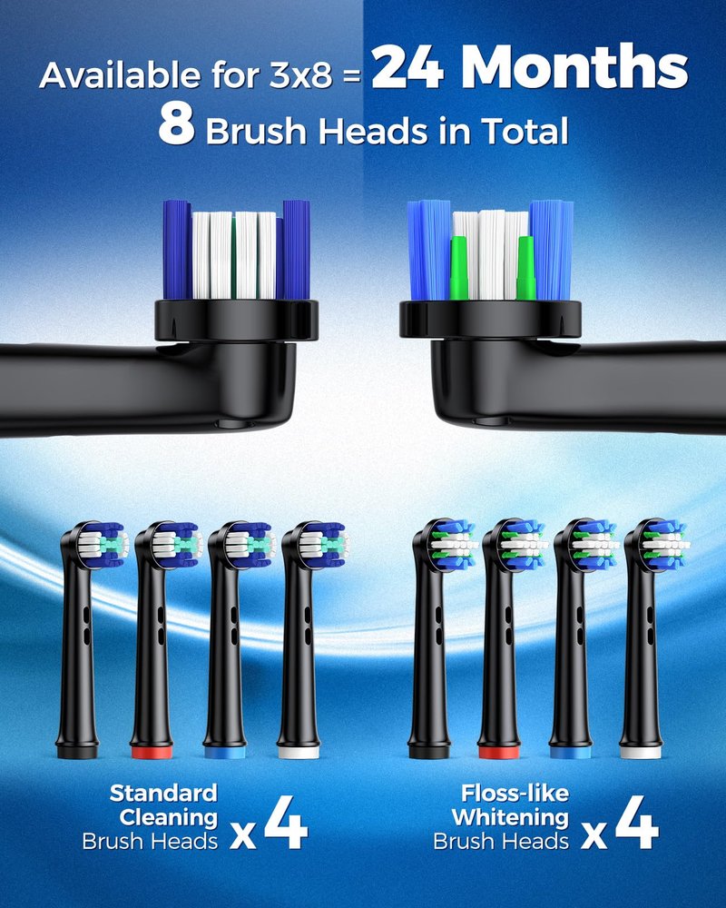 TEETHEORY Rotating Electric Toothbrush for Adults with 8 Brush Heads (2 Types), 4 Modes Deep Clean Electric Toothbrush with Rechargeable Power and 2 Min Smart Timer Black