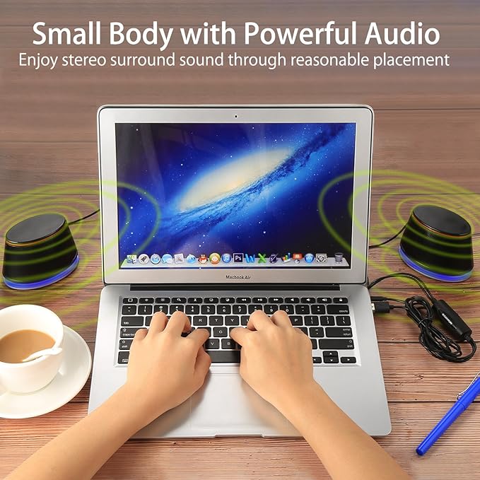Sanyun SW102 Computer Speakers, 5Wx2, Deep Bass from Compact Cabinet, Stereo 2.0 USB Powered 3.5mm Aux Multimedia Speakers, Built-in Passive Bass Radiators, PC Laptop Desktop Speakers, Black