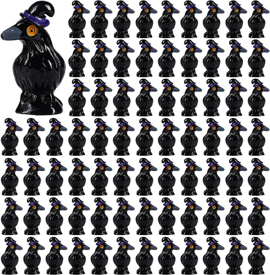Skiennix Mini Resin Crows - 100 Pcs Black Raven Figurines for Halloween Decor & DIY Crafts