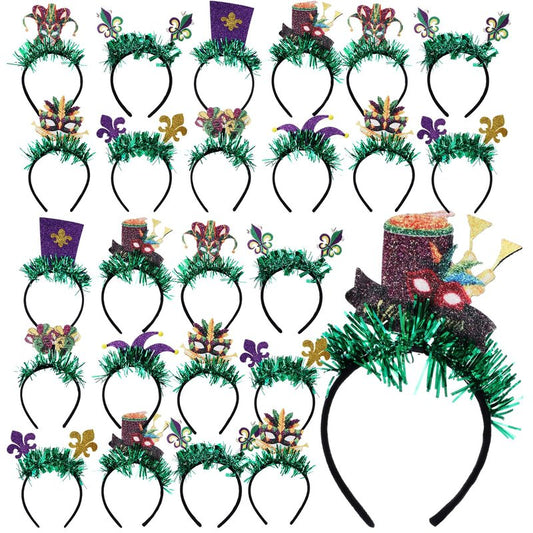 Hotop 24 Pcs Mardi Gras Party Favor Bulk 2026 Mardi Gras Carnival Headbands for Adult Women Party Decoration (Classic)