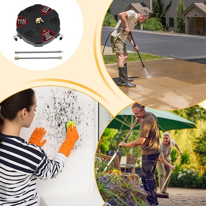 Outdoor Cleaner - Cleaner with 3 Wheels, High Pressure Washer Cleaner | Cleaner with Flexible Bristle Skirt, Cleaning Tool for Patio, Deck, Driveway (Black)