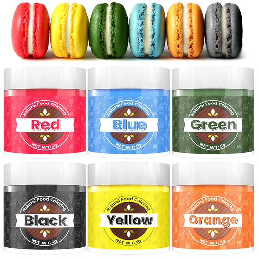 Natural Food Coloring - 6 Colors of Non-Toxic, Hyper-Concentrated Dye-Free Powder | 5g/Bottle