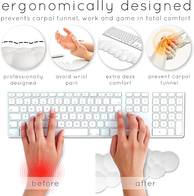 Cloud Keyboard Wrist Rest – Create-ables Qloud Cloud Wrist Rest for Computer Keyboard and Mouse, Ergonomic Memory Foam Wrist Pad with Non-Slip Base, Includes Cloud Mouse Pad – Beige