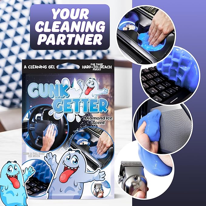 Gunk Getter Car Cleaning Gel 12 Pack for Those Hard to Reach Places, Automotive Cup Holder Electronic Keyboard Office, Slime Gel Cleaner Dust Crumb Removal (Diamond Ice, 12 Pack)