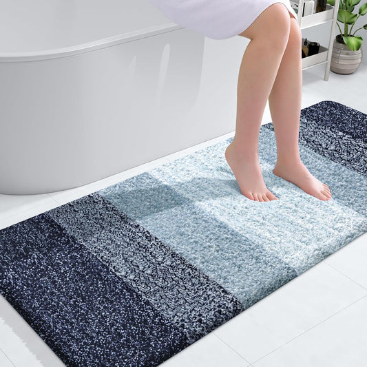 OLANLY Large Bathroom Rugs - Extra Soft Microfiber Mat 54x24 | Quick-Dry, Washable, Rubber Backing, Airy Blue