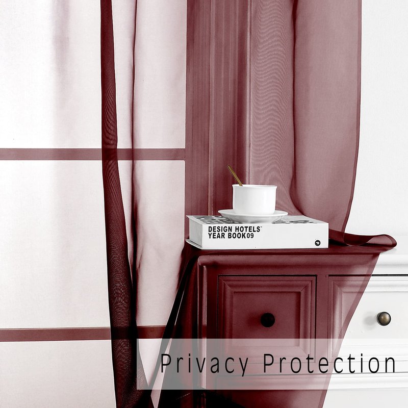 OWENIE Burgundy Red Sheer Curtains 72 Inches Long 2 Panels Set, Transparent Voile Sheer Curtain Rod Pocket Gauze Drapes for Living Room Bedroom Window Sliding Glass Door Treatment, Each 42 x 72 Inch