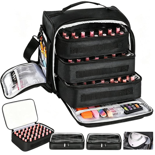 YUYAFN Nail Polish Organizer Holds 105 Bottles, Extra Large Capacity with 3 Removable, Pouches Portable Manicurist Travel Bag for Manicure Tools, Nail Lamp