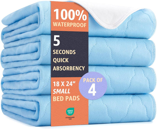 Washable Underpads - Heavy Absorbency Waterproof Reusable Incontinence Pads for Pets | 18 x 24 Inches, Blue, Pack of 4