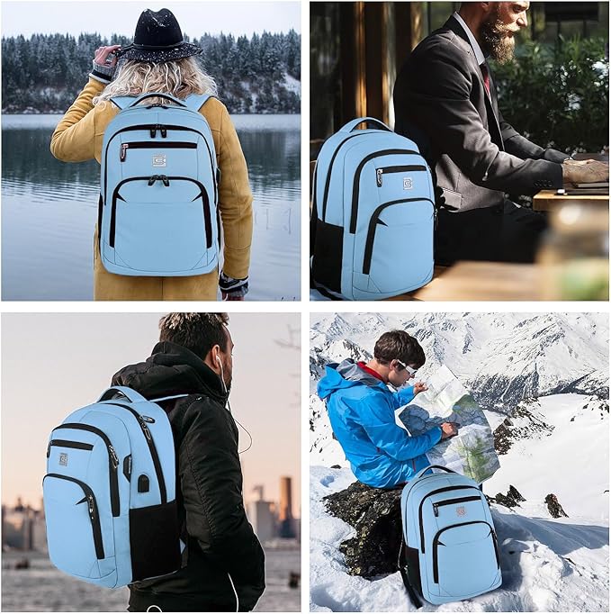 Volher Laptop Backpack,Business Travel Anti Theft Slim Durable Laptops Backpack,Water Resistant College Computer Bag for Women & Men Fits 15.6 Inch Laptop and Notebook-Pale Blue