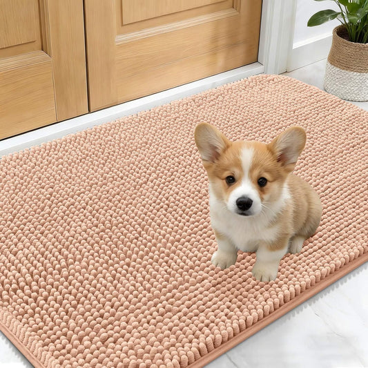 OLANLY Dog Door Mat - Absorbent Non-Slip Chenille Mat for Muddy Paws | 30x17 Peach Indoor Carpet