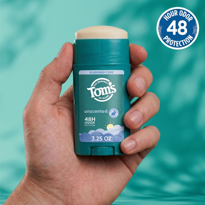Tom’s of Maine Unscented Natural Deodorant, Aluminum Free, Clear Application, Odor & Wetness Protection, Naturally Derived Ingredients, 3.25 oz (2 Pack)