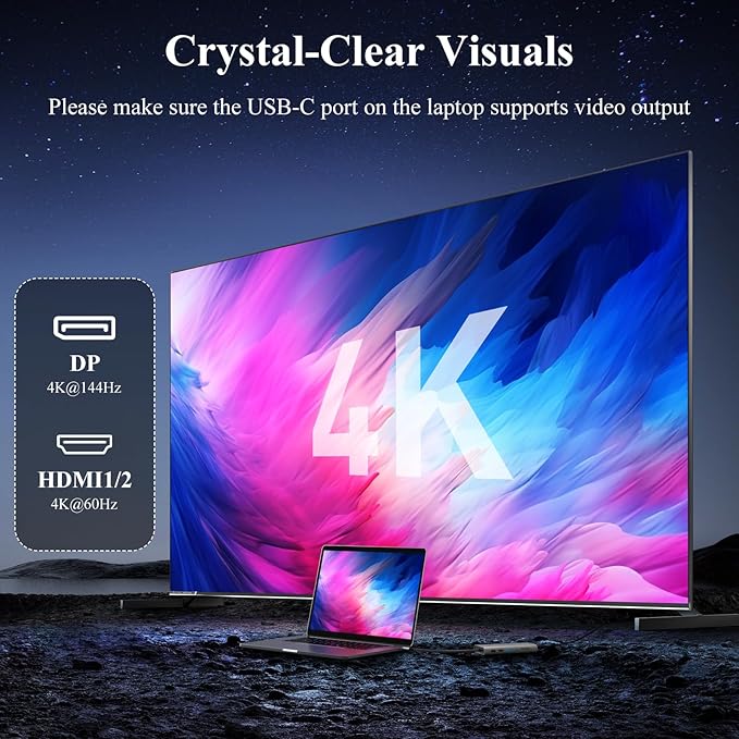 USB C Docking Station Dual Monitor,USB C Hub Dual Monitor with 144Hz DisplayPort,4k HDMI,PD Charging,Ethernet,5 USB,SD/TF Card Reader,Audio Laptop Docking Station for Windows & Mac and More