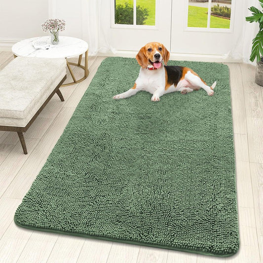 OLANLY Dog Door Mat for Muddy Paws 59x32, Absorbs Moisture and Dirt, Absorbent Non-Slip Washable Doormat, Quick Dry Chenille Mud Mat, Entry Indoor Entryway Carpet for Inside Floor, Olive Green