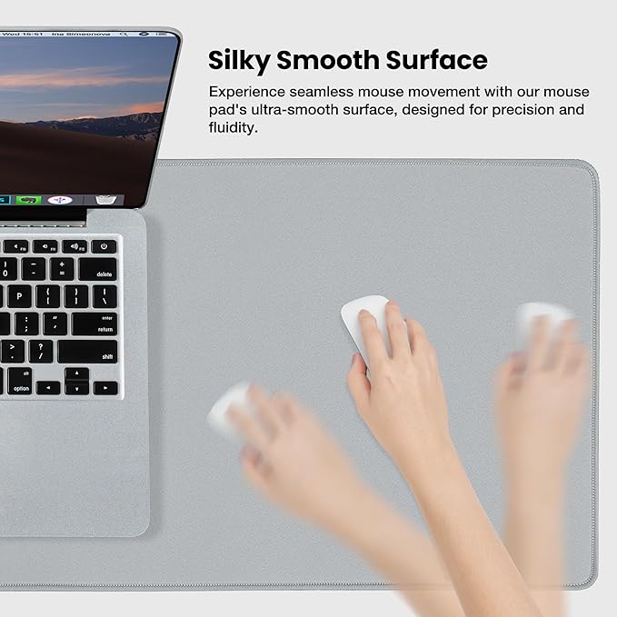 ALOANES Waterproof Mouse Pad with Durable Stitched Edge, Gaming Keyboard, Non-Slip Rubber Base Mouse Mat, Extended Desk pad for Gamer, Office& Home, Gray Mousepad XL(31.50"x11.81"x0.12")