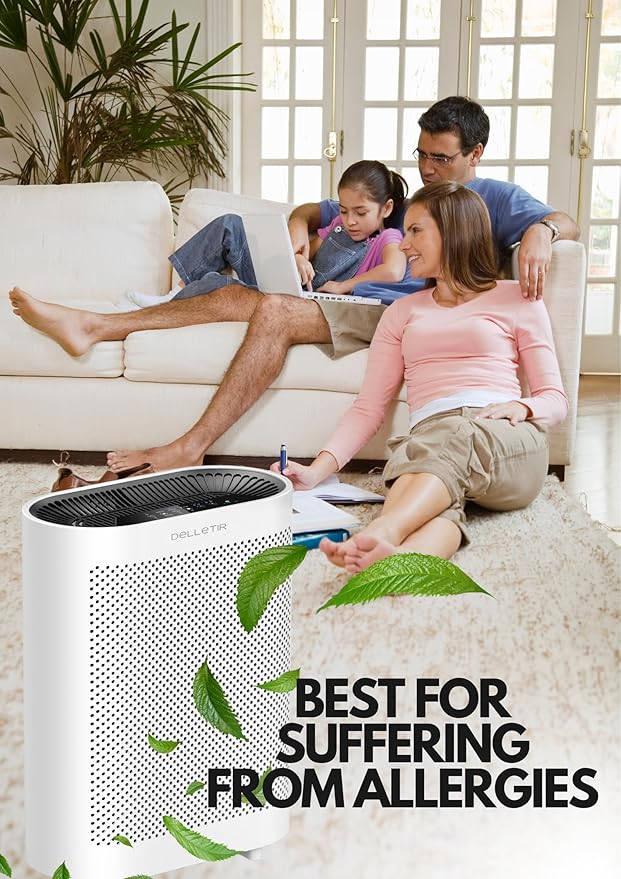 DELLETIR Desktop Air Purifier with 3-in-1 True HEPA Filter, Ultra Quiet Less Than 32dB Small Air Cleaner for Home Office Bedroom, Captures 99.97% Smoke Dust Pet Dander, EPI810