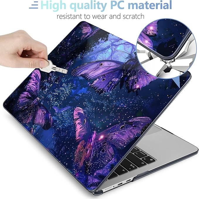 MEEgoodo Case for M5/M4/M3/M2 MacBook Air 13.6 inch Case 2026 2025 2024 2022, Fit Model A3449/A3240/A3113/A2681, Laptop Hard Shell Compatible with MacBook Air 13 inch, Purple & Blue Butterflies