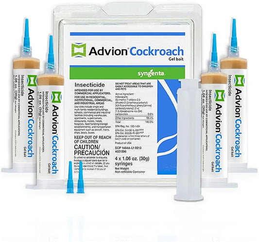 Advion Cockroach Gel Bait, 4 Tubes x 30-Grams, 1 Plunger and 2 Tips, Indoor and Outdoor Use, Roach Killer Gel for American, German and Other Major Cockroach Species (2 Pack)