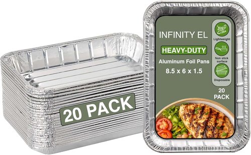 Infinity EL Disposable Aluminum Foil Pans - Heavy Duty Mini Shallow 8.5"x6"x1.5" | 20 Pack for Roasting & Baking
