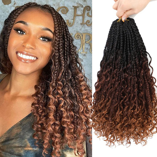 8 Packs Crochet Box Braids Hair -14 Inch Crochet Box Braids Hair Pre loopled Crochet Hair with Curly Ends Goddess Box Braids Crochet Hair Braiding Hair Crochet Braids Hair for Black Women (1B/33/30)