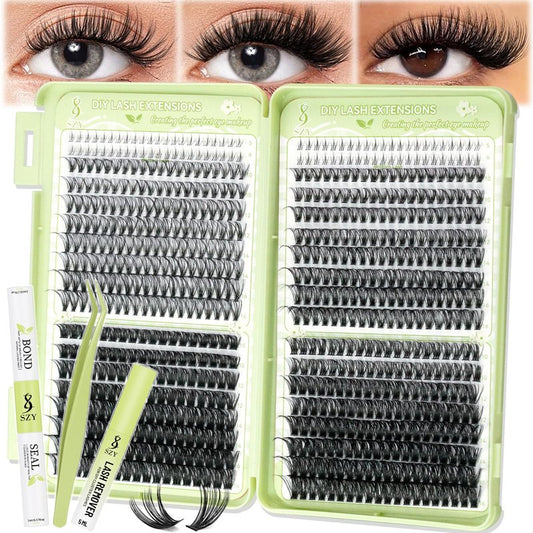 Eyelash Clusters Kit With Bottom Lashes 30+40+60+80D Lashes 668 Pcs Natural Wispy Lash Clusters Eyelash Extension Kit 5-16MM D Curl Lash with Bond and Seal Remover Tweezer for DIY at Home