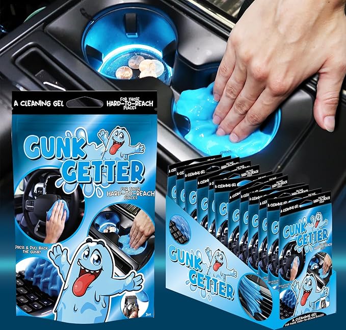 Gunk Getter Car Cleaning Gel 12 Pack for Those Hard to Reach Places, Automotive Cup Holder Electronic Keyboard Office, Slime Gel Cleaner Dust Crumb Removal (Resealable Pouch, Blue, 3oz) 12 Pack
