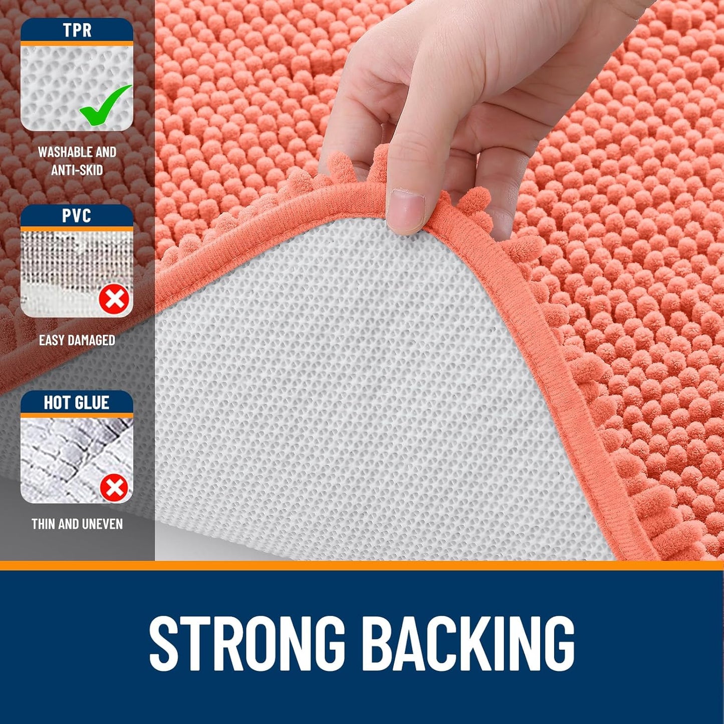 OLANLY Large Bath Rugs - Extra Soft Chenille, Quick Dry & Machine Washable | 40x32, Coral Color