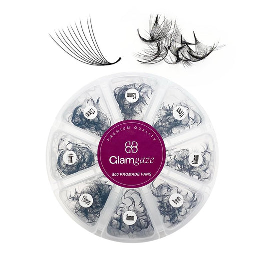 GLAMGAZE 800 Promade Fans 8-15mm Mixed Lengths - 5D to 16D, C CC D Curl, 0.05-0.07mm Thickness - Premade Lash Fans Volume Lash Extensions Loose Premade Fans Eyelash Extensions (12D-0.05-CC 8-15mm)