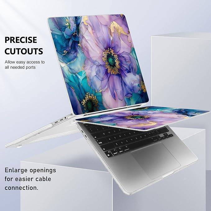 Lepeoac for MacBook Pro 16 inch Case 2019 2020 Release Model A2141, Plastic Hard Shell Cover with Keyboard cover & Screen Protector for MacBook Pro 16 inch with Touch Bar & Touch ID, Fluid Art Flowers