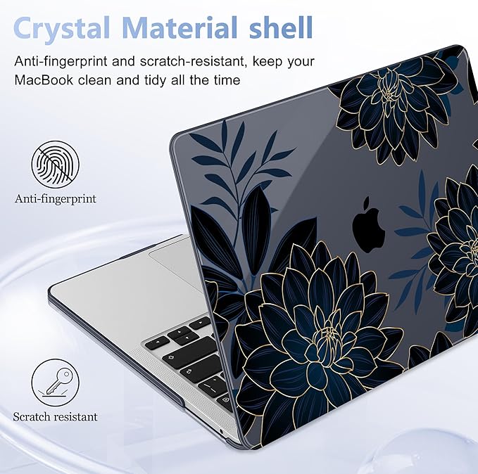 Lepeoac Case for MacBook Pro 13 inch Case M2 2022-2016 A2338 M1 A2251 A2289 A2159 A1989 A1708 A1706, Plastic Hard Shell + Keyboard Cover + Dust Plug, Flower Dahlia