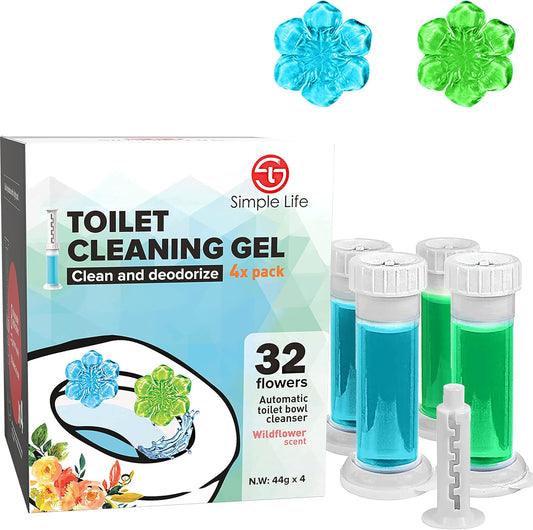 Simple Life Toilet Bowl Cleaner Gel - Fresh Flower Scent | Limescale & Stain Remover | 32 Stamps, Blue & Green