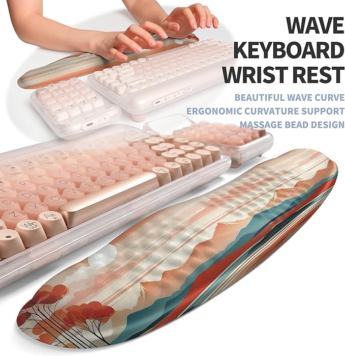 Gleamtide 2-in-1 Ergonomic Set, Wave Keyboard Wrist Rest and Massage Slope Mouse Pad Wrist Support, Rebound Memory Foam for Relieve Carpal Tunnel Syndrome and Wrist Pain (Landscape)