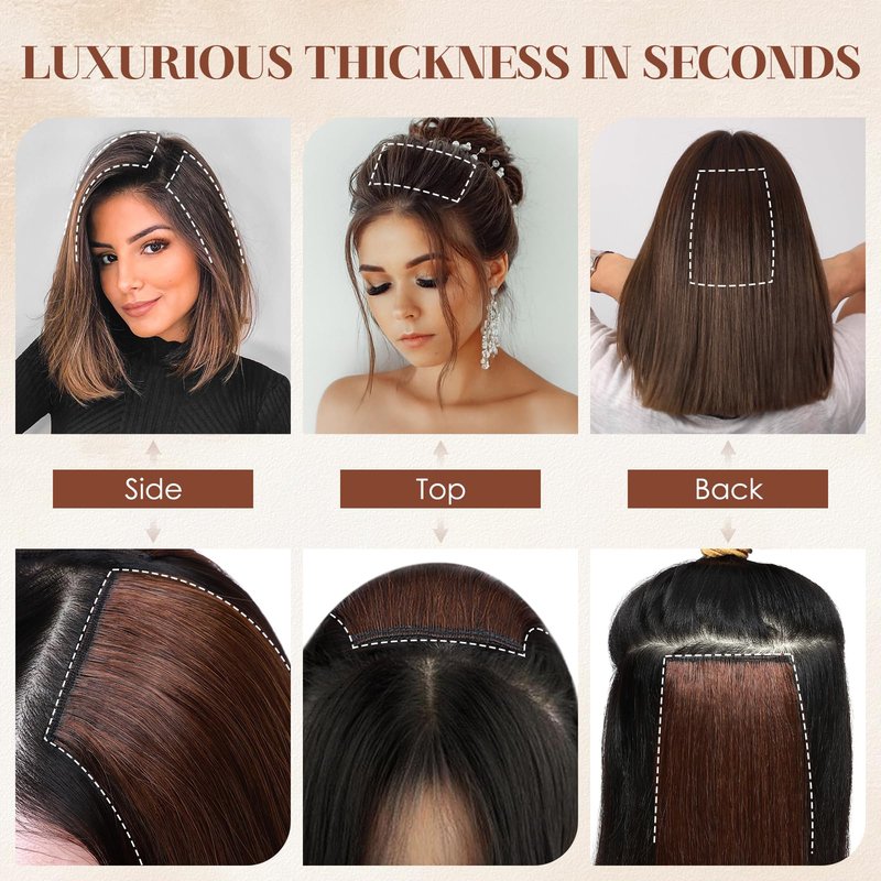 Charites Clip in Hair Extensions Real Human Hair Short Extensions for Women Adding Volume 2 Pcs Invisible Clip on Hairpieces with Thinning 6 Inch Medium Brown & Dark Blonde