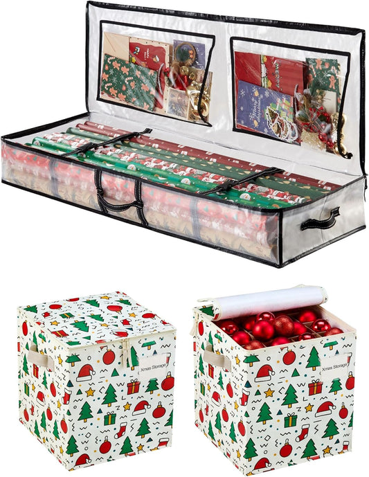 VENO Christmas Decoration Storage Bags - 3 Pack for Wrapping Paper & Ornaments | Durable & Spacious