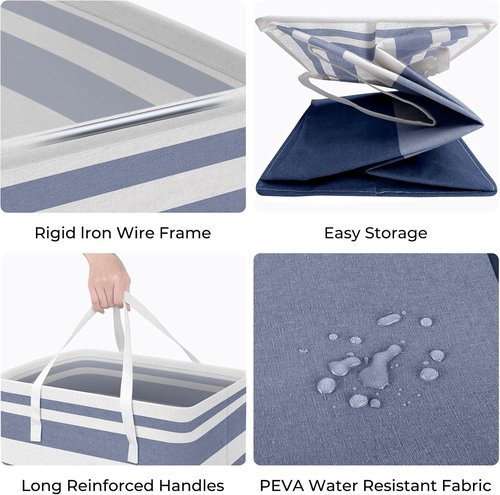 HomeHacks Large Waterproof Laundry Basket - Collapsible Tall Hamper with Extended Handles | 100L, Blue