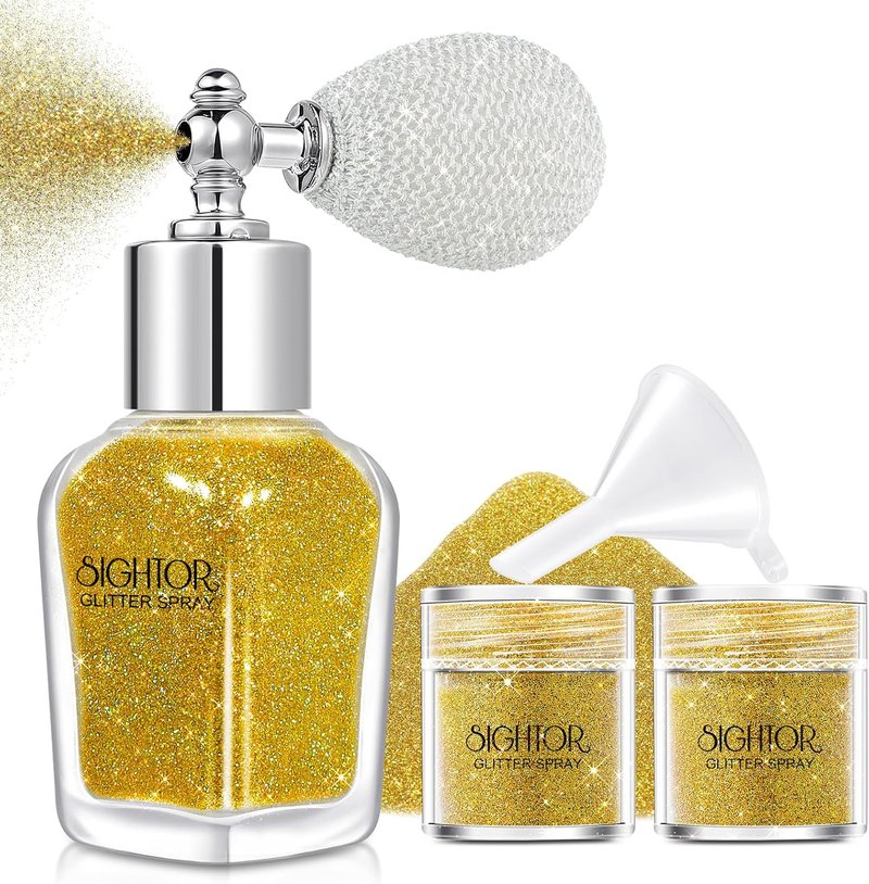 Body Glitter Spray - 30ML Shiny Highlighter for Body, Hair & Face | Sparkle Pearl Makeup in Gold