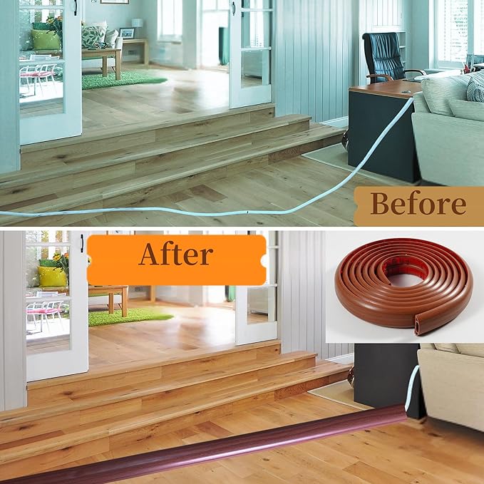 BEIBEIEBIJOB Self Adhesive Floor Cord Cover, Cable Protector,10ft, Walnut
